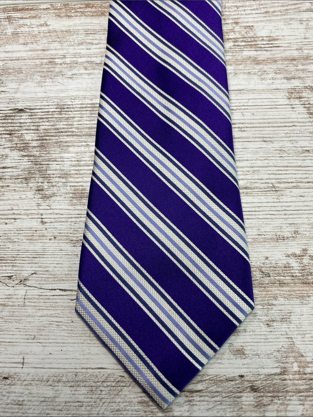 Merona Purple Silver Diagonal Striped Silk Tie 58” Business Classic
